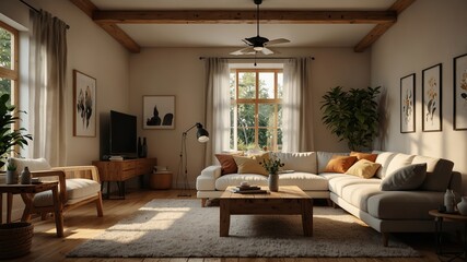 Cozy Scandinavian-style living room with a white couch