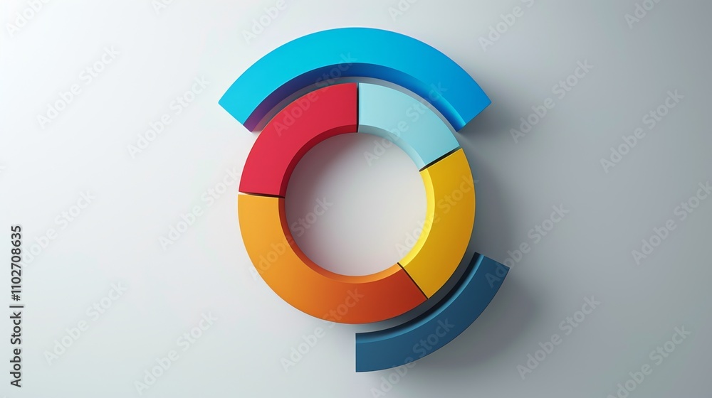 Poster a modern 3d segmented circular graph in vibrant colors on a light background, showcasing data analys