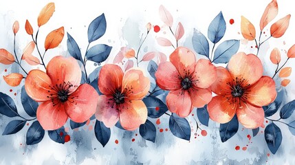 A vibrant watercolor floral arrangement featuring blossoms and leaves in soft hues.