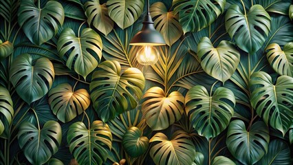 Obraz premium Monstera Deliciosa & Shea Plant Wallpaper: Lush Tropical Home Decor
