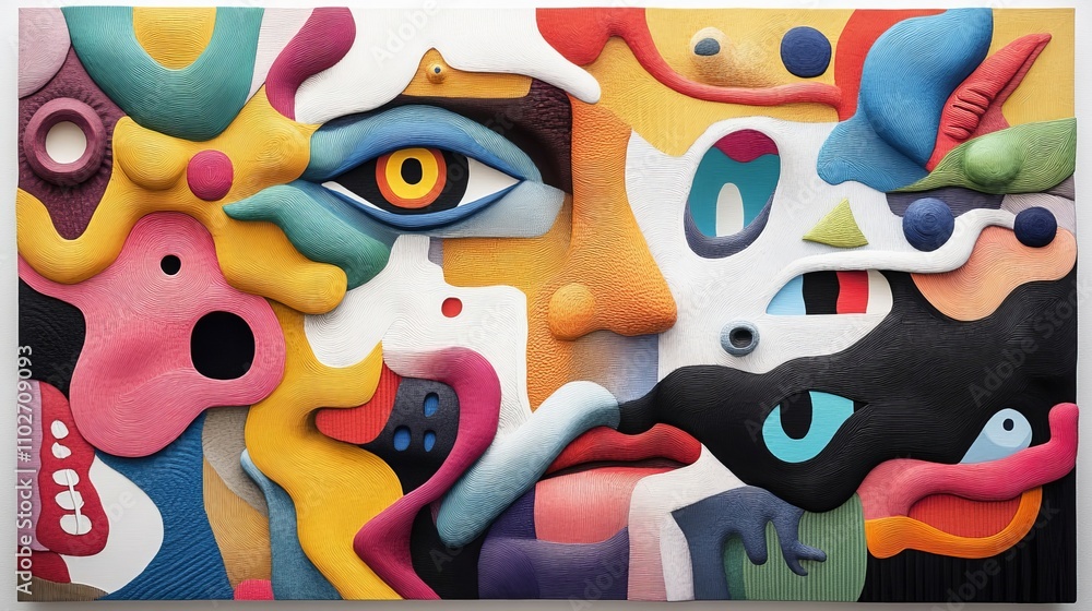 Poster colorful abstract faces with unique textures and shapes