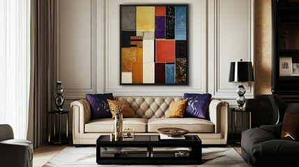 An elegant art deco painting displayed in a stylish home.