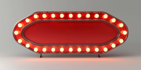 Red Retro Sign with White Lights on Light Grey Background 3D Render