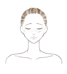 シミそばかすに悩み目を瞑り俯いている水彩風女性
