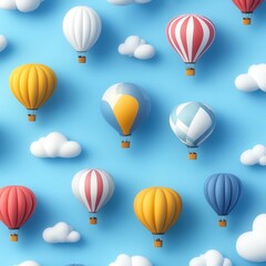 Naklejka premium Colorful Hot Air Balloons in a Blue Sky Background