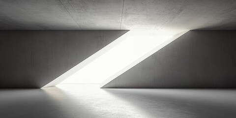 Modern minimalist concrete room with angular window allowing natural light in empty industrial space