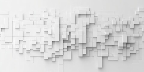 Minimalist White 3D Pixel Art Geometric Pattern Background with Texture and Copy Space