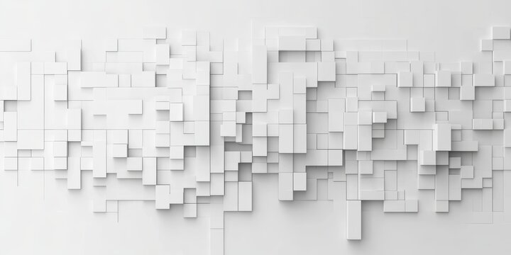 Minimalist White 3D Pixel Art Geometric Pattern Background with Texture and Copy Space