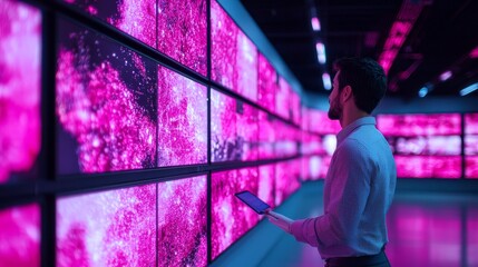 Showcasing digital innovation a vibrant center for prototyping technology hub interactive display modern environment engaging perspective