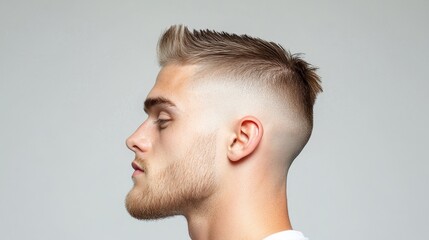 Fototapeta premium Modern Male Haircut Profile Shot with Fade Style