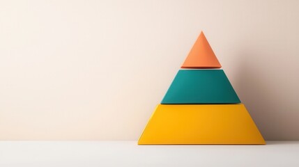 Organization structure and mission, A colorful stacking toy featuring triangular shapes of orange, green, and yellow arranged in a pyramid on a minimalistic background.