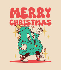 retro merry christmas tree