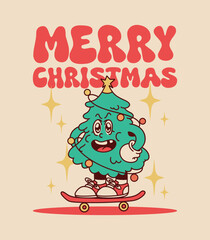 retro merry christmas tree