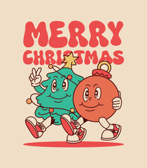 retro merry christmas tree and christmas tree lights