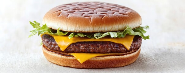 Delicious cheeseburger with lettuce and melted cheese on a toasted bun.