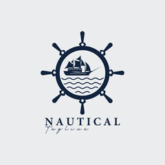 steering wheel ship wave logo vector illustration design