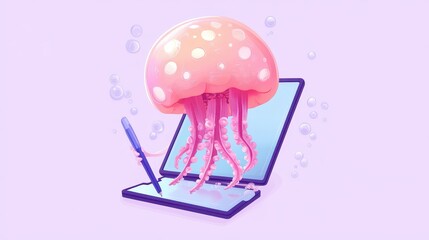 Creative Jellyfish Design Concept on Digital Device
