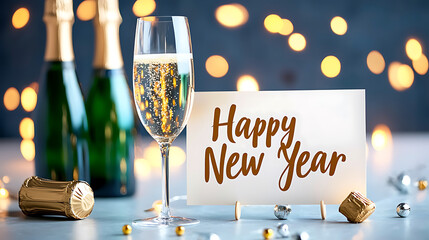 Celebrate the new year with elegance and joy a toast with gold cursive champagne bubbles