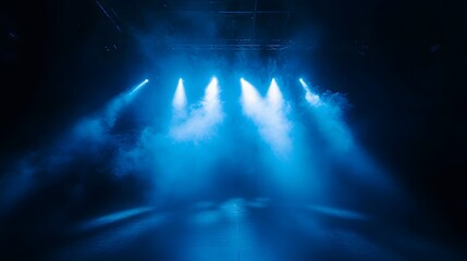 Obraz premium Blue Stage Lighting With Smoke Effect In Dark Venue