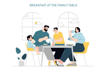 One Day Of Commercial Fishing. Flat Vector Illustration