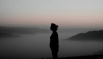 Fototapeta premium A silhouette of a person in a valley, exhibiting peace and contemplation