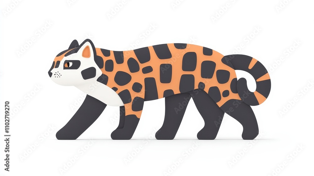Poster colorful stylized cat figure with unique patterns in playful pose