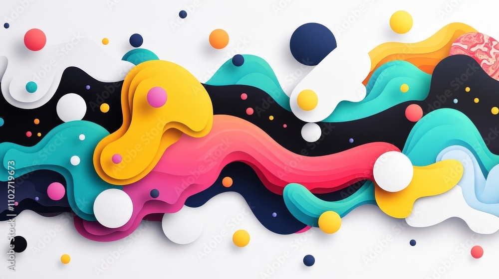 Poster abstract colorful waves with shapes and patterns in vibrant style