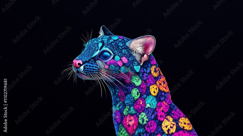 Poster colorful abstract representation of a mammal with unique patterns