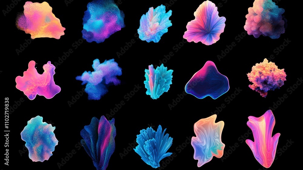 Poster vibrant colorful abstract forms with fluid shapes and texture