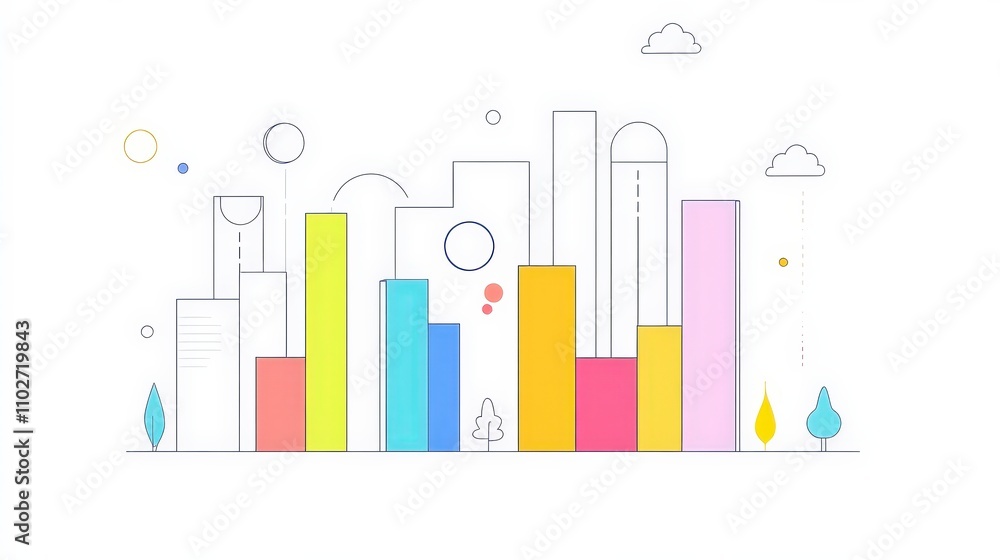 Poster colorful bar graph with abstract background and geometric shapes