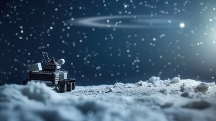 Advanced Spacecraft Hovering Over Uranus' Icy Terrain with Starry Background - Symbolizing Solar System Exploration