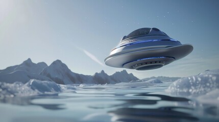 Advanced Spacecraft Hovering Over Uranus' Icy Terrain with Starry Background - Symbolizing Solar System Exploration