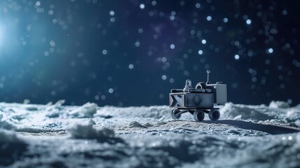 Advanced Spacecraft Hovering Over Uranus' Icy Terrain with Starry Background - Symbolizing Solar System Exploration