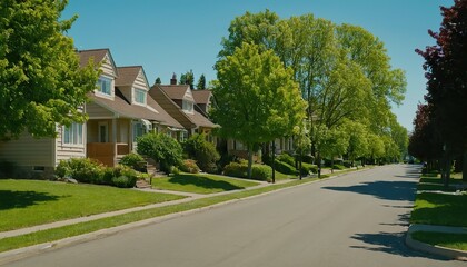 A row of houses on a tree lined street 58