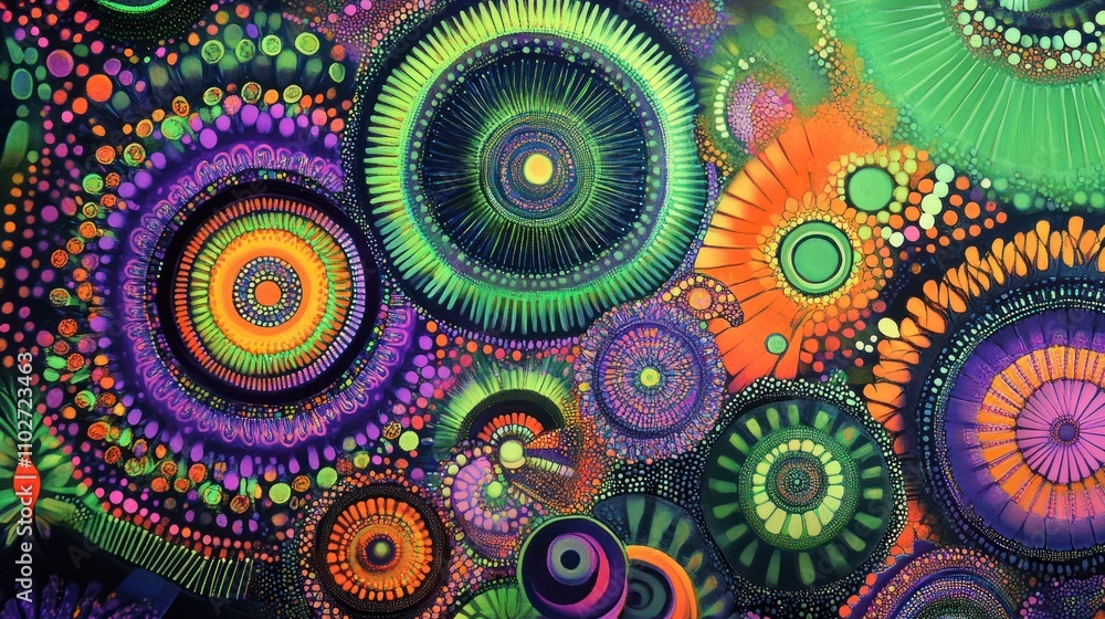 Aufkleber a vibrant abstract composition featuring circular patterns in bright colors.