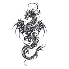 Fototapeta premium A stylized black dragon illustration with intricate tribal patterns.