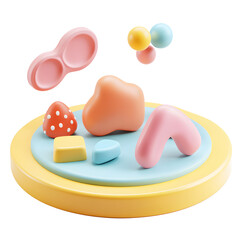 Glossy Clay Texture 3D Icons with Playful Forms and Shapes on white and transparent background. PNG