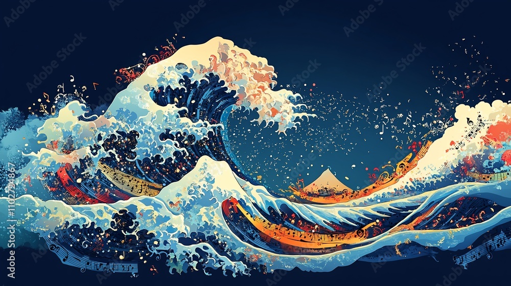 Poster abstract wave art with vibrant colors and dynamic motion.