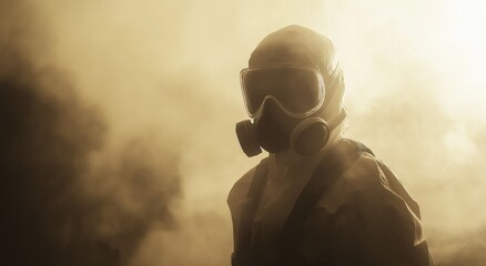  Industrial Safety Professional in Hazardous Environment, Emphasizing Protective Gear and Tense Atmosphere.