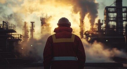  Industrial Safety Professional in Hazardous Environment, Emphasizing Protective Gear and Tense Atmosphere.
