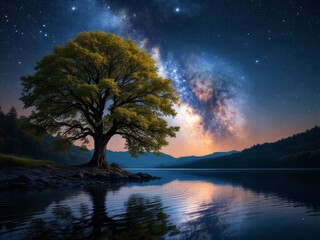 Night sky, river views, and a tree galaxy.