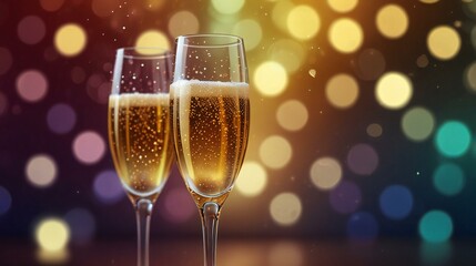 two glasses of champagne and christmas decorations