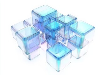 Obraz premium Abstract 3D Render of Geometric Transparent Glass Blocks in Mid-Air