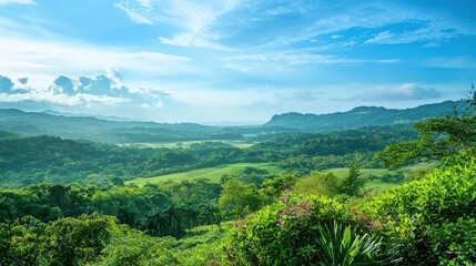 Fototapeta premium Landscape featuring hopeful elements like bright skies, lush greenery, or a serene view