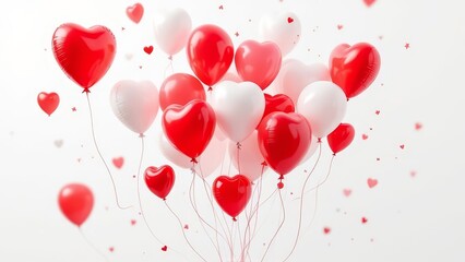 Red and white birthday balloons, a whimsical abstract.
