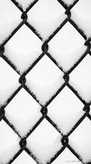 Fototapeta premium Minimalist close-up of chain-link fence adorned with snow during winter tranquility