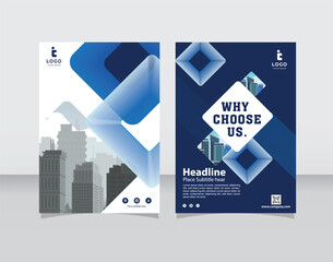 Template vector design for Brochure, Magazine, Poster, Corporate Presentation, Portfolio, Flyer, infographic, layout modern with Blue and White color size A4, Front and back, Easy to use.