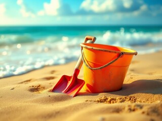 Sandy shores, beach toys await.