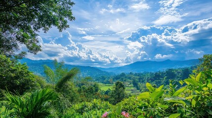 Obraz premium Landscape featuring hopeful elements like bright skies, lush greenery, or a serene view