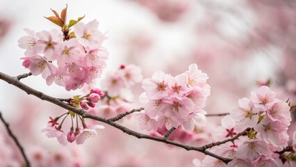 Obraz premium Close-up shot of a cluster of pink cherry blossoms against a soft blurred background, garden blooms, cherry blossoms, pink petals